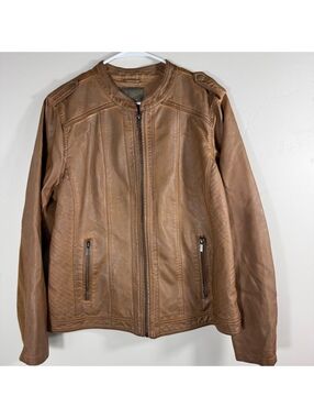 Maurices Faux Leather Moto Jacket Cognac Brown Quilted Stretch Panels | 0X